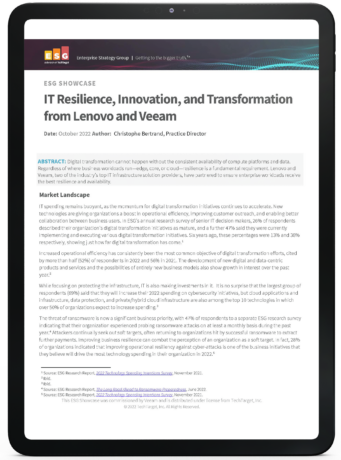 IT resilience, innovation, and transformation from Lenovo and Veeam Whitepaper